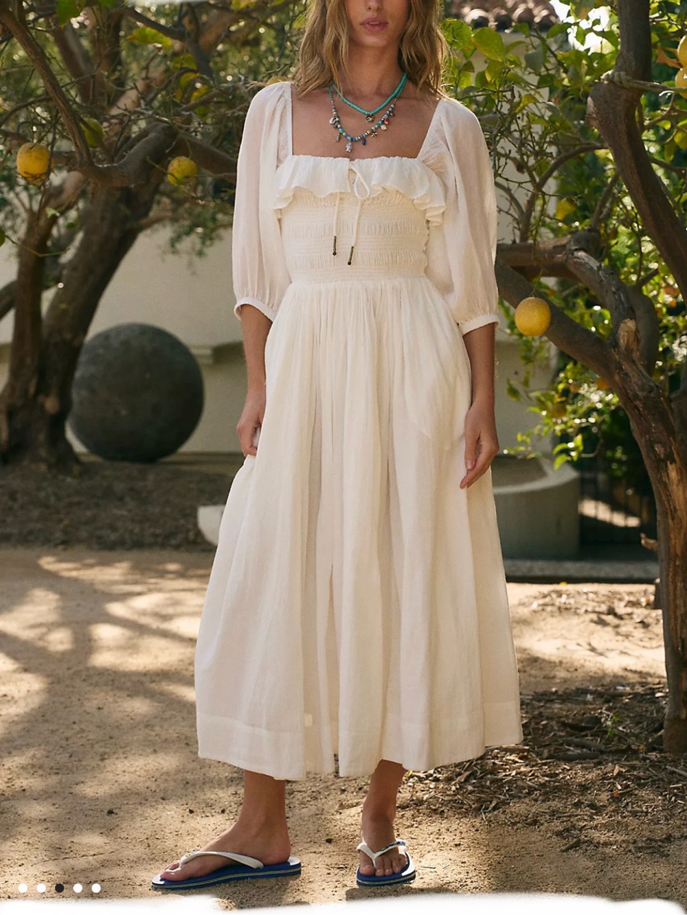 Free People Oasis Midi Dress M Cream Renfaire Milk Maid Cottagecore Boho Flaws